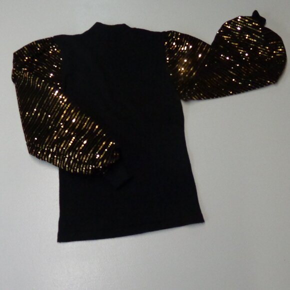 A. Calin by Flying Tomato Size Small Black Sweater With Gold Bling Sleeves - Picture 1 of 8